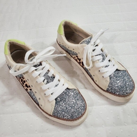 Crown Vintage Kalinda Siver/White Shiny Sneakers - Patchwork - Leopard - Sz 9 - Picture 3 of 9